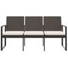 vidaXL 3-Seater Garden Bench with Cushions Brown PP Rattan