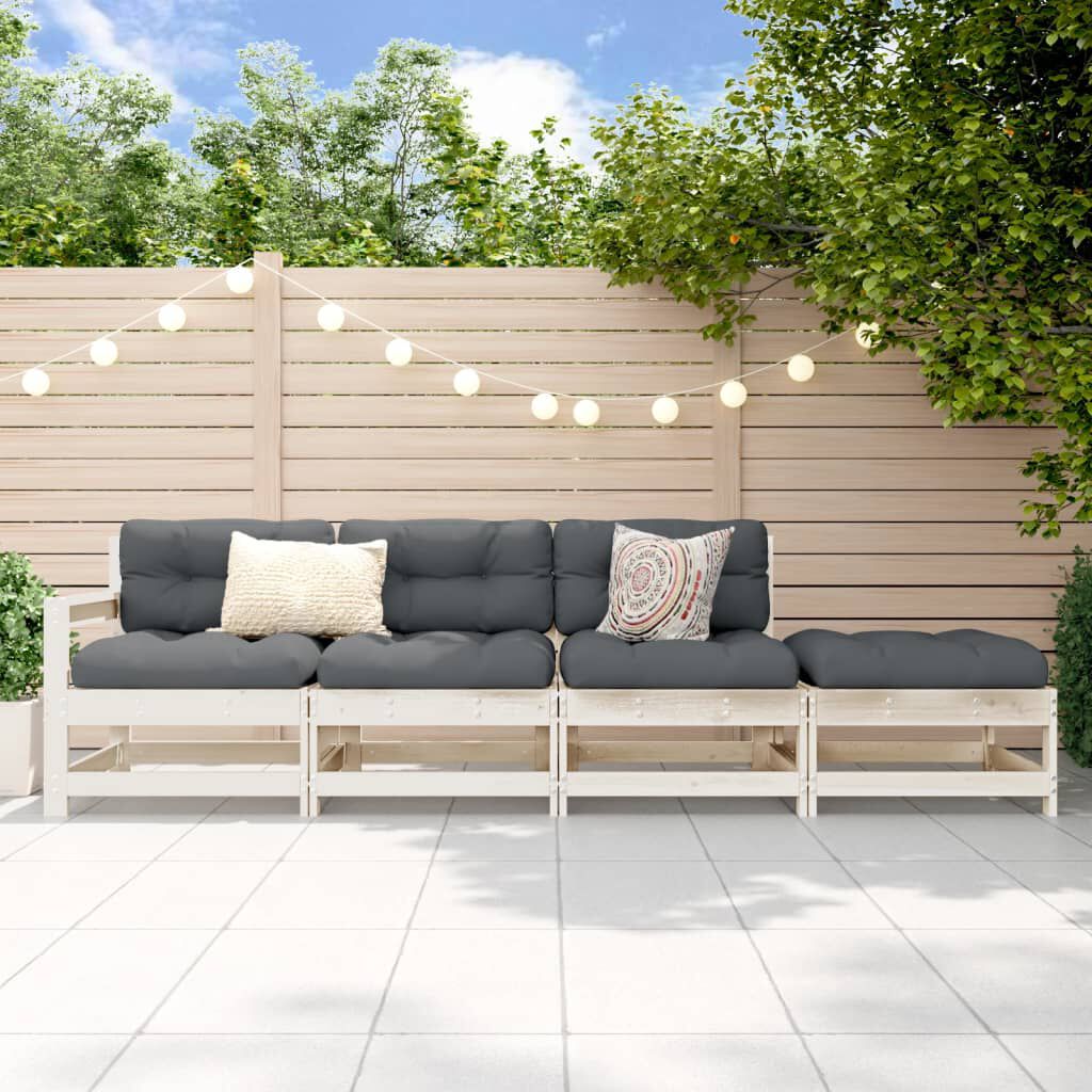 vidaXL 4 Piece Garden Lounge Set White Solid Wood Pine