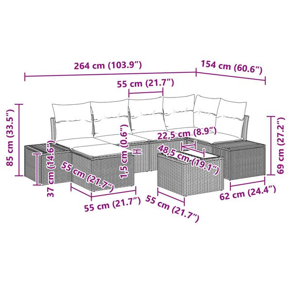 vidaXL 7 Piece Garden Sofa Set with Cushions Black Poly Rattan