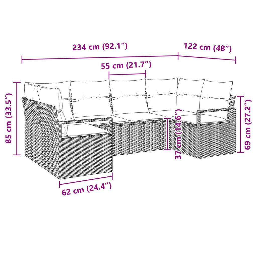 vidaXL 6 Piece Garden Sofa Set with Cushions Black Poly Rattan