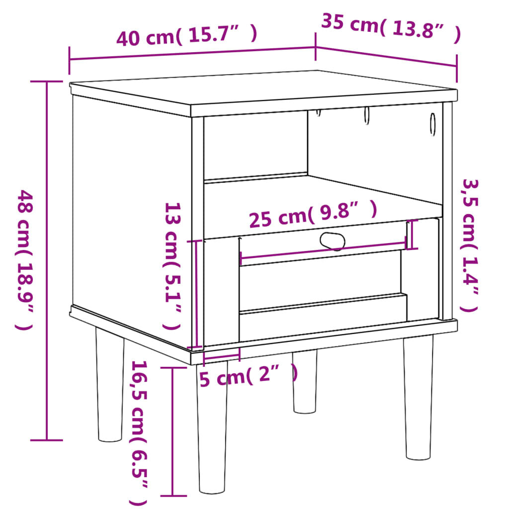 vidaXL Bedside Cabinet SENJA Rattan Look White 40x35x48 cm Solid Wood Pine