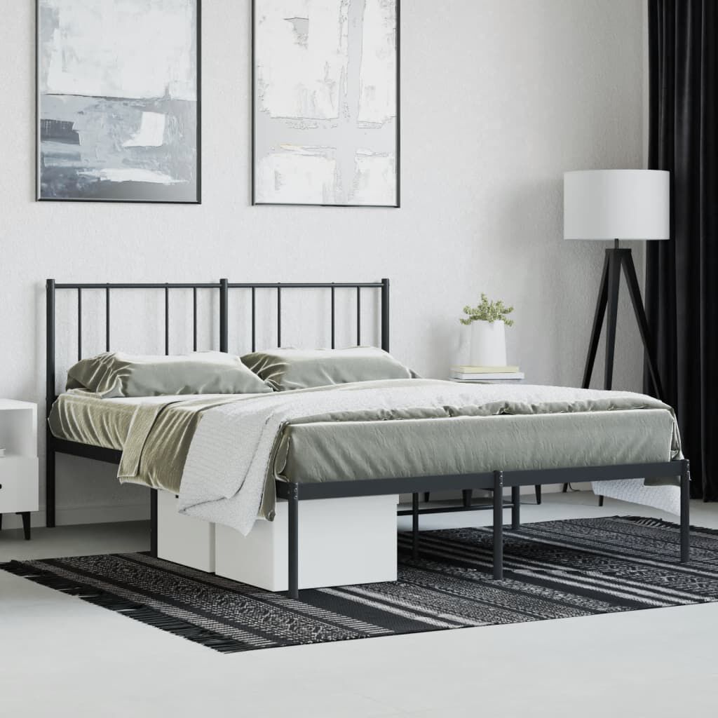 vidaXL Metal Bed Frame without Mattress with Headboard Black 135x190cm