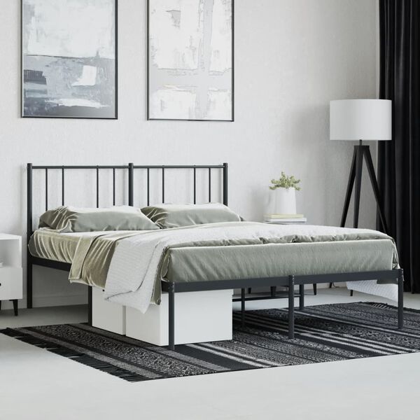 vidaXL Metal Bed Frame without Mattress with Headboard Black 135x190cm