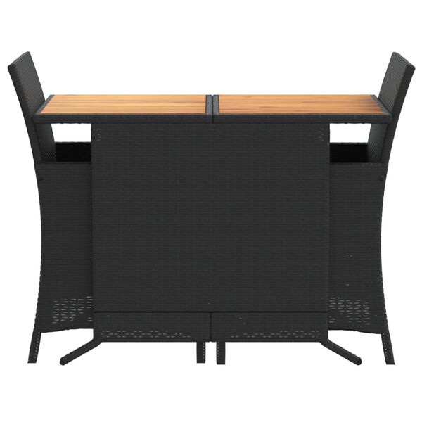 vidaXL 3 Piece Bistro Set with Cushions Black Poly Rattan