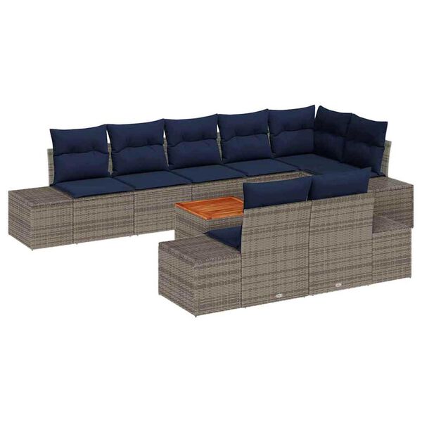 vidaXL Garden Sofa Set with Cushion 9 pcs Grey Poly rattan