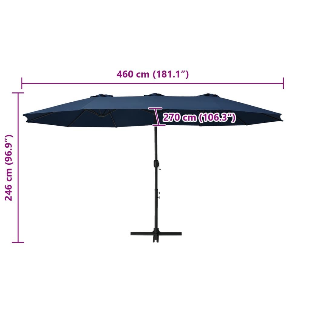vidaXL Garden Parasol with Aluminium Pole 460x270 cm Blue