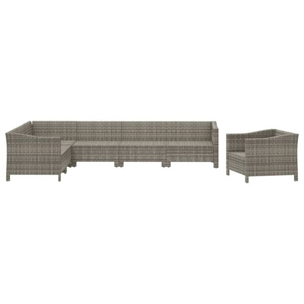 vidaXL 7 Piece Garden Lounge Set with Cushions Grey Poly Rattan
