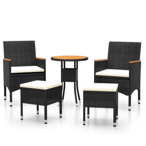 vidaXL 5 Piece Garden Lounge Set Poly Rattan Black