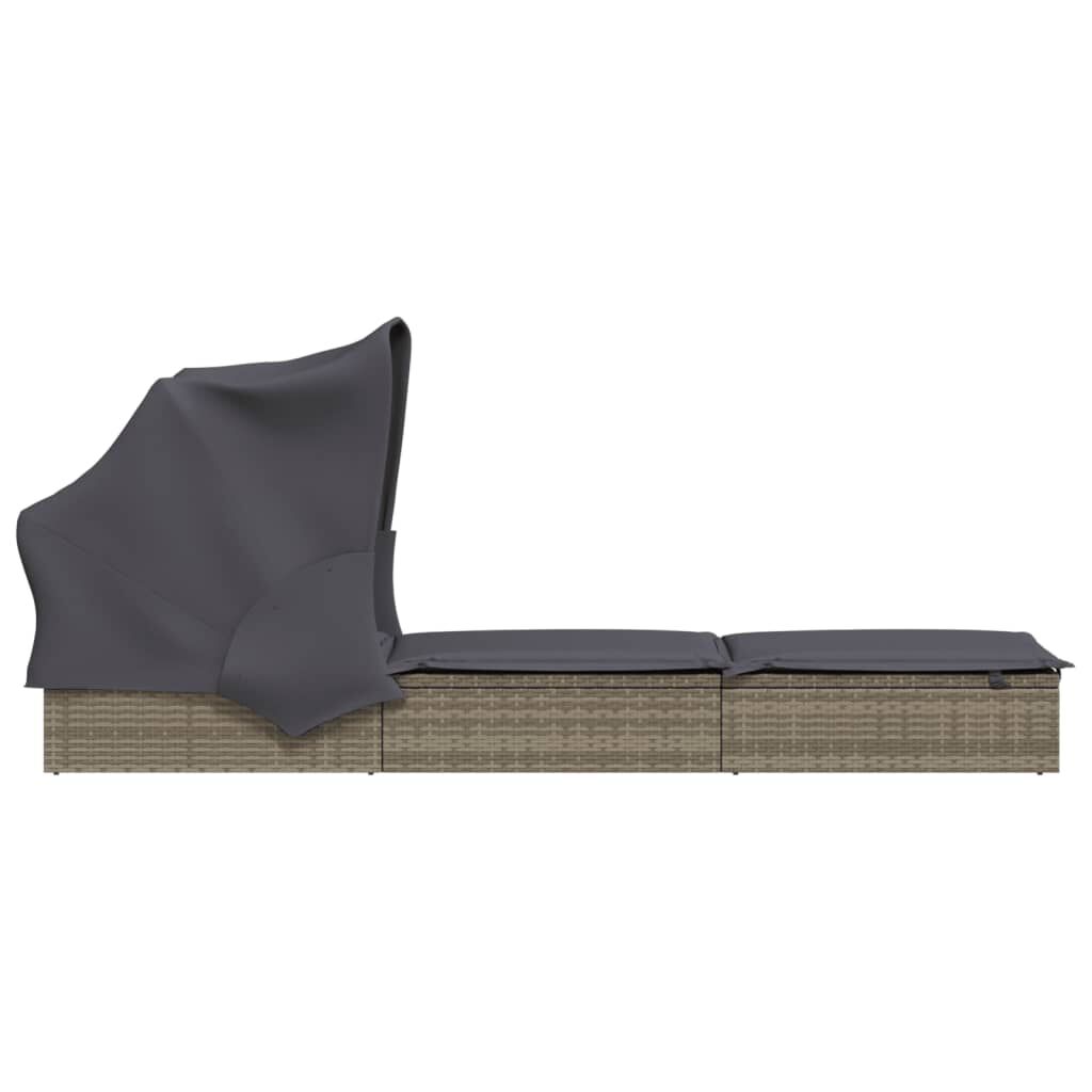 vidaXL Sunbed with Foldable Roof Grey 213x63x97 cm Poly Rattan