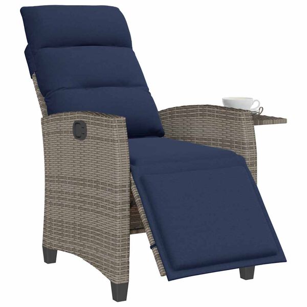 vidaXL Reclining Garden Chair with Side Table Grey Poly Rattan