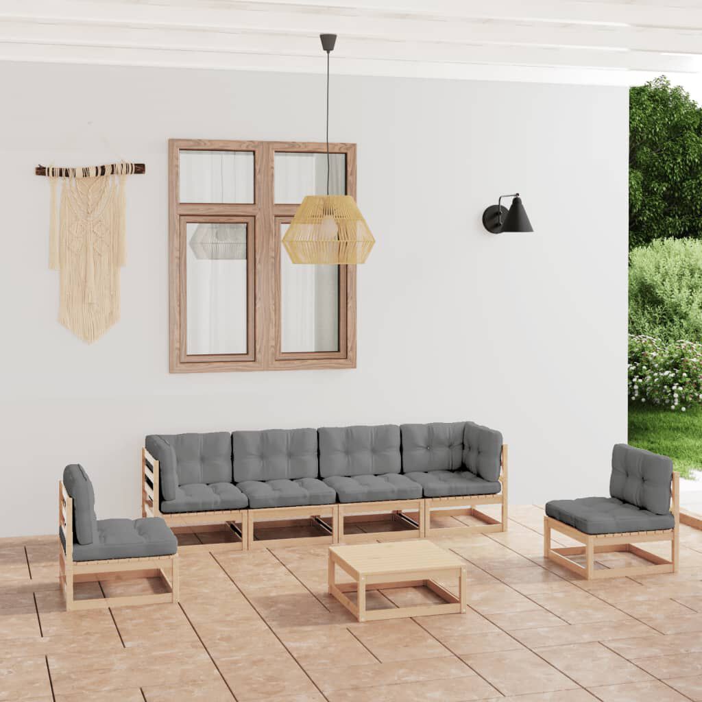 vidaXL 7 Piece Garden Lounge Set with Cushions Solid Pinewood