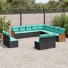 vidaXL 13 Piece Garden Sofa Set with Cushions Black Poly Rattan