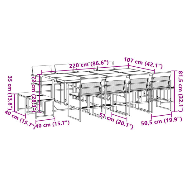 vidaXL 13 Piece Garden Dining Set with Cushions Black Textilene