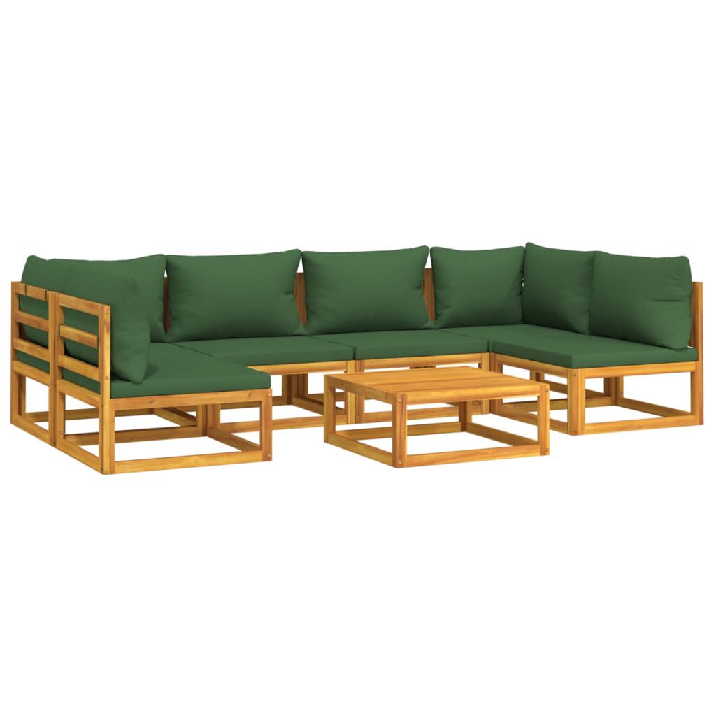 vidaXL 7 Piece Garden Lounge Set with Green Cushions Solid Wood