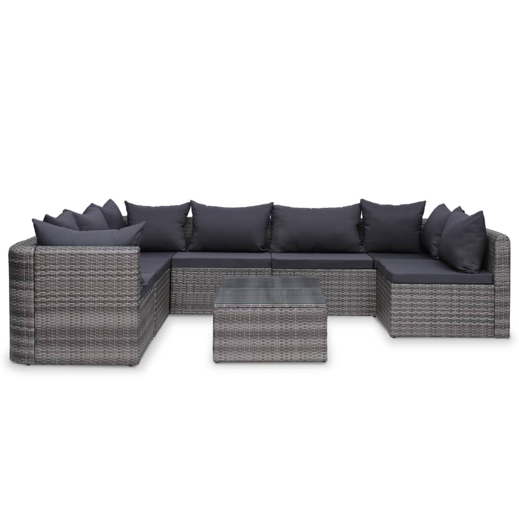 vidaXL 10 Piece Garden Lounge Set with Cushions Poly Rattan Grey