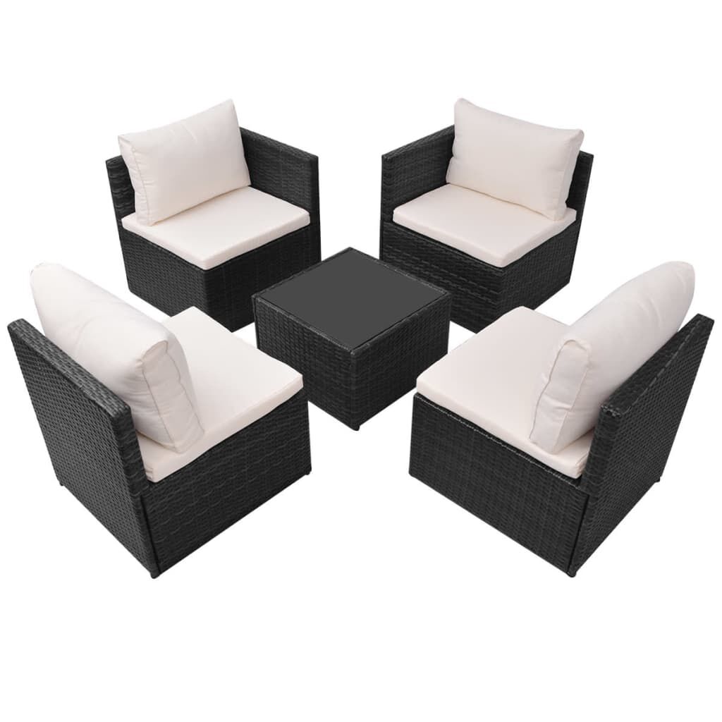 vidaXL 5 Piece Garden Lounge Set with Cushions Poly Rattan Black