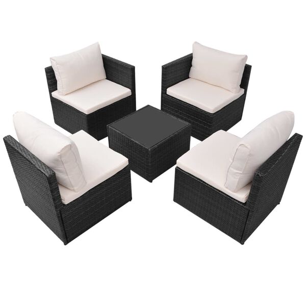 vidaXL 5 Piece Garden Lounge Set with Cushions Poly Rattan Black