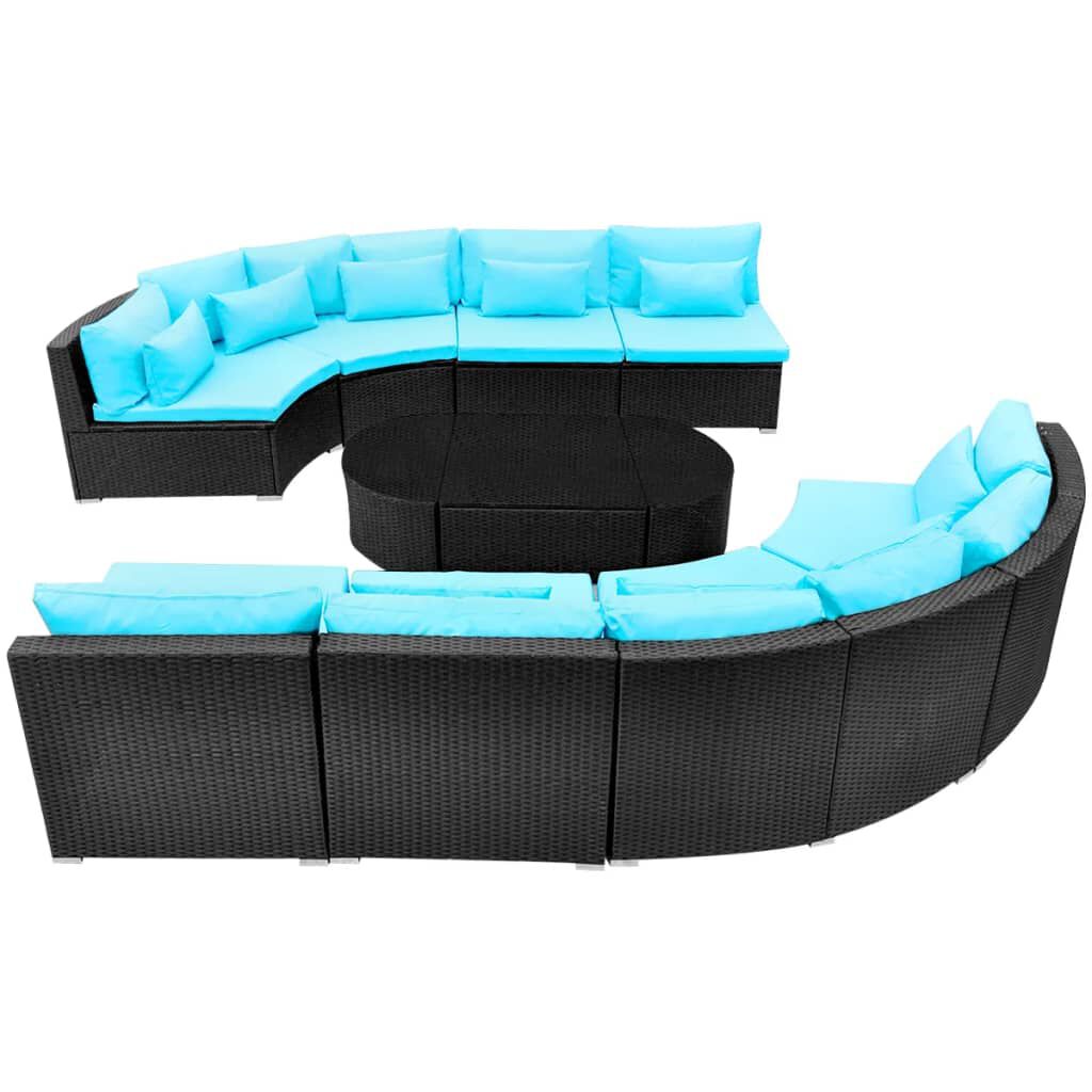 vidaXL 13 Piece Garden Lounge Set with Cushions Poly Rattan Blue