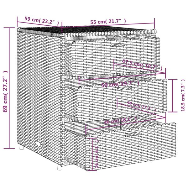vidaXL Garden Storage Cabinet Black 55x59x69 cm Poly Rattan