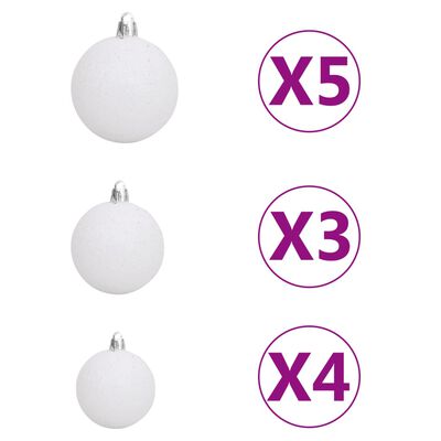 vidaXL 61 Piece Christmas Ball Set with Peak and 150 LEDs White&Gey