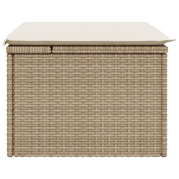 vidaXL Garden Stool with Cushion Beige 55x55x37 cm Poly Rattan