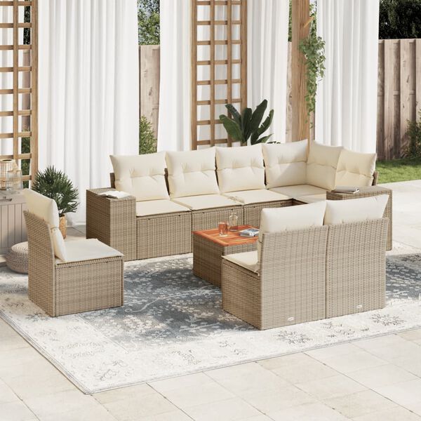 vidaXL 9 Piece Garden Sofa Set with Cushions Beige Poly Rattan