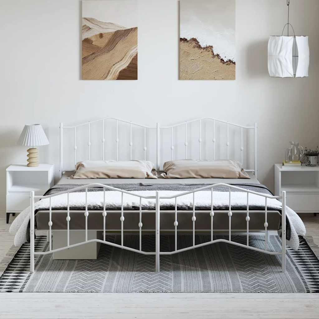 vidaXL Metal Bed Frame without Mattress with Footboard White 193x203cm