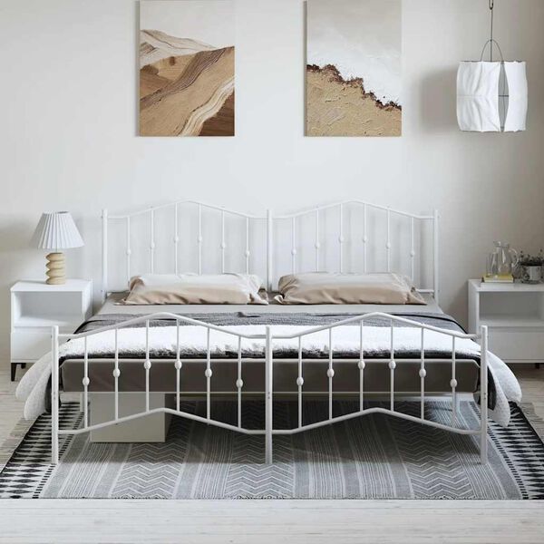 vidaXL Metal Bed Frame without Mattress with Footboard White 193x203cm