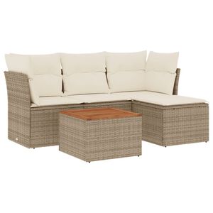 vidaXL 5 Piece Garden Sofa Set with Cushions Beige Poly Rattan