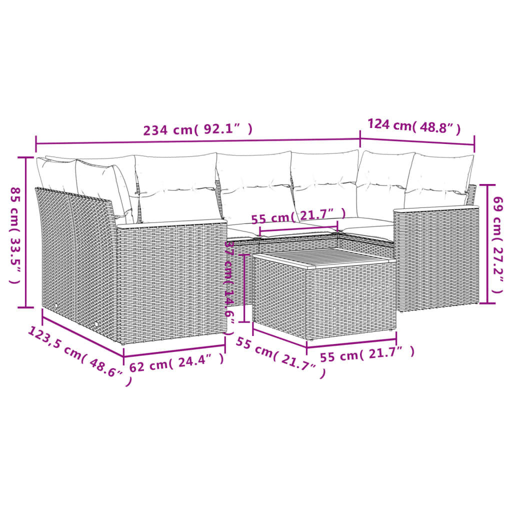 vidaXL 7 Piece Garden Sofa Set with Cushions Beige Poly Rattan