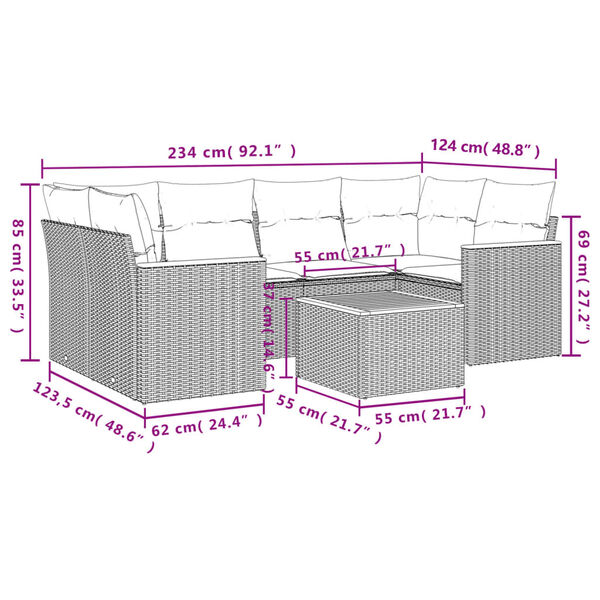 vidaXL 7 Piece Garden Sofa Set with Cushions Beige Poly Rattan