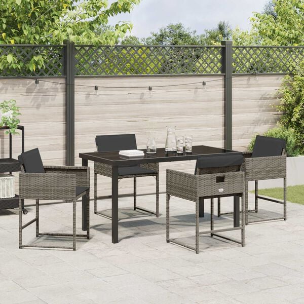vidaXL Garden Dining Set with Cushion 5 pcs Grey Poly Rattan