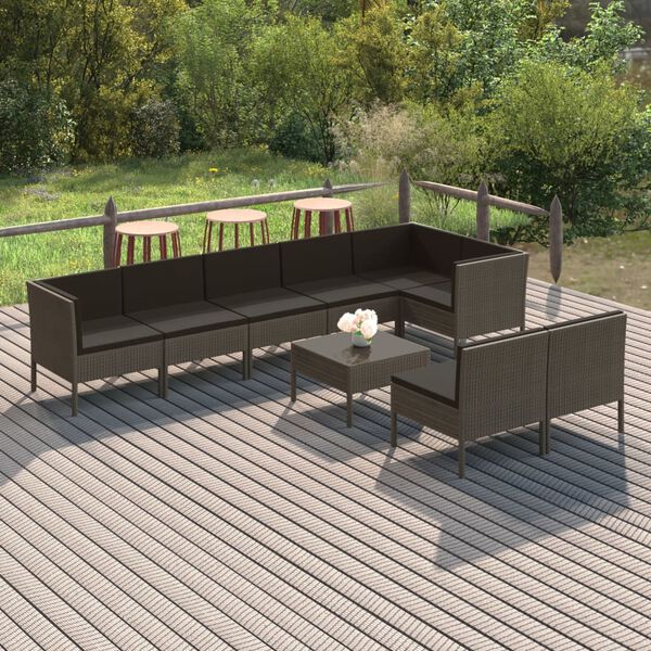 vidaXL 9 Piece Garden Lounge Set with Cushions Poly Rattan Grey