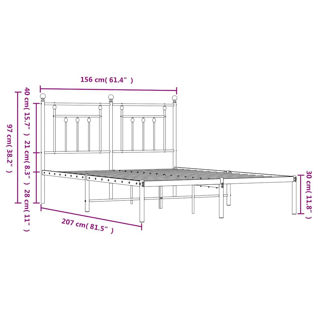 vidaXL Metal Bed Frame without Mattress with Headboard Black 150x200cm