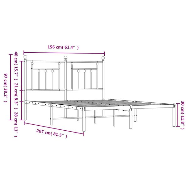 vidaXL Metal Bed Frame without Mattress with Headboard Black 150x200cm
