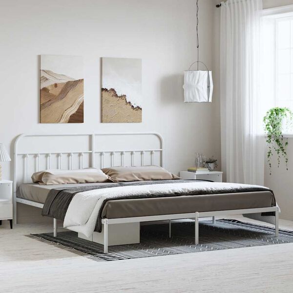 vidaXL Metal Bed Frame without Mattress with Headboard White 183x213cm