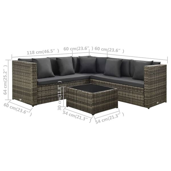 vidaXL 4 Piece Garden Lounge Set with Cushions Poly Rattan Grey