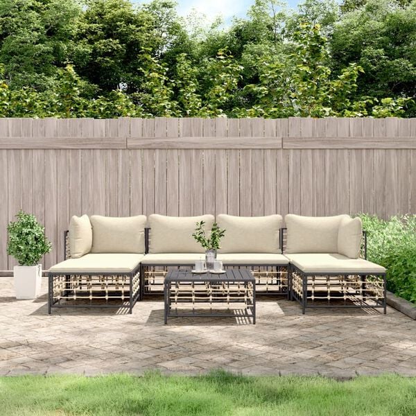 vidaXL 7 Piece Garden Lounge Set with Cushions Anthracite Poly Rattan