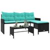 vidaXL Garden Sofa with Table and Cushions L-Shaped Black Poly Rattan