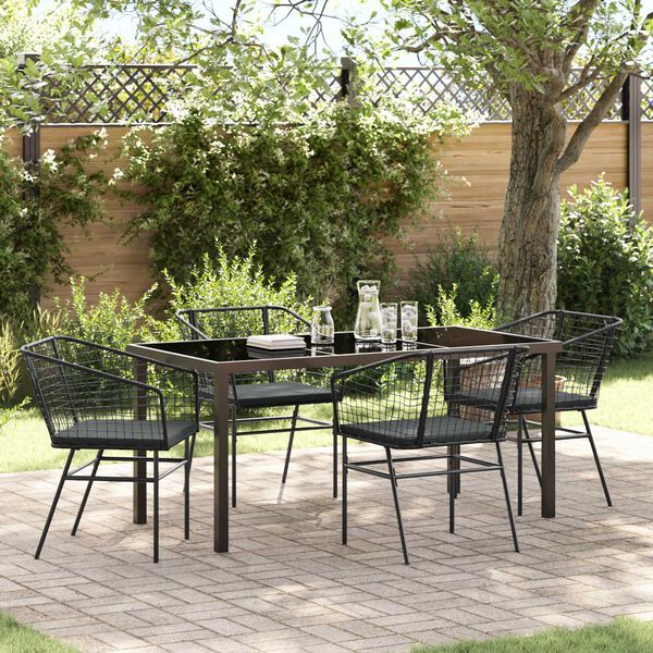 vidaXL Garden Dining Set 5 pcs Black Poly Rattan