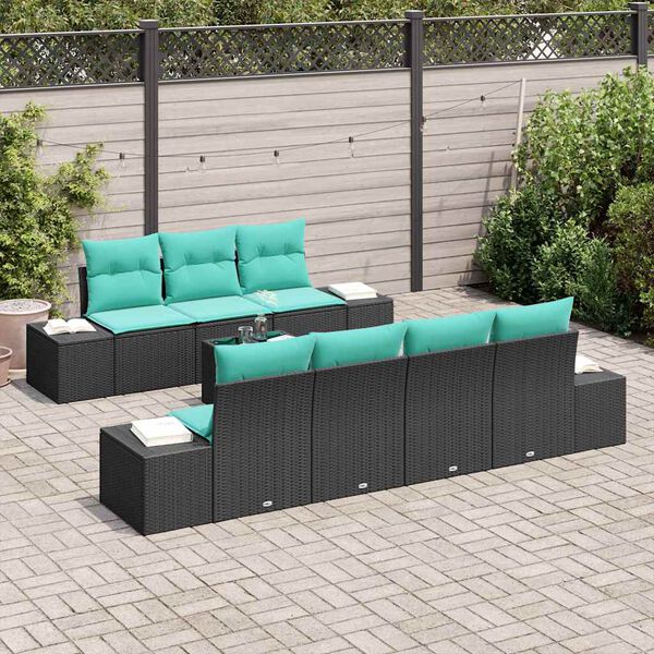 vidaXL Sofa Set with Cushion 8 pcs Black Poly Rattan