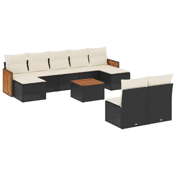 vidaXL 10 Piece Garden Sofa Set with Cushions Black Poly Rattan