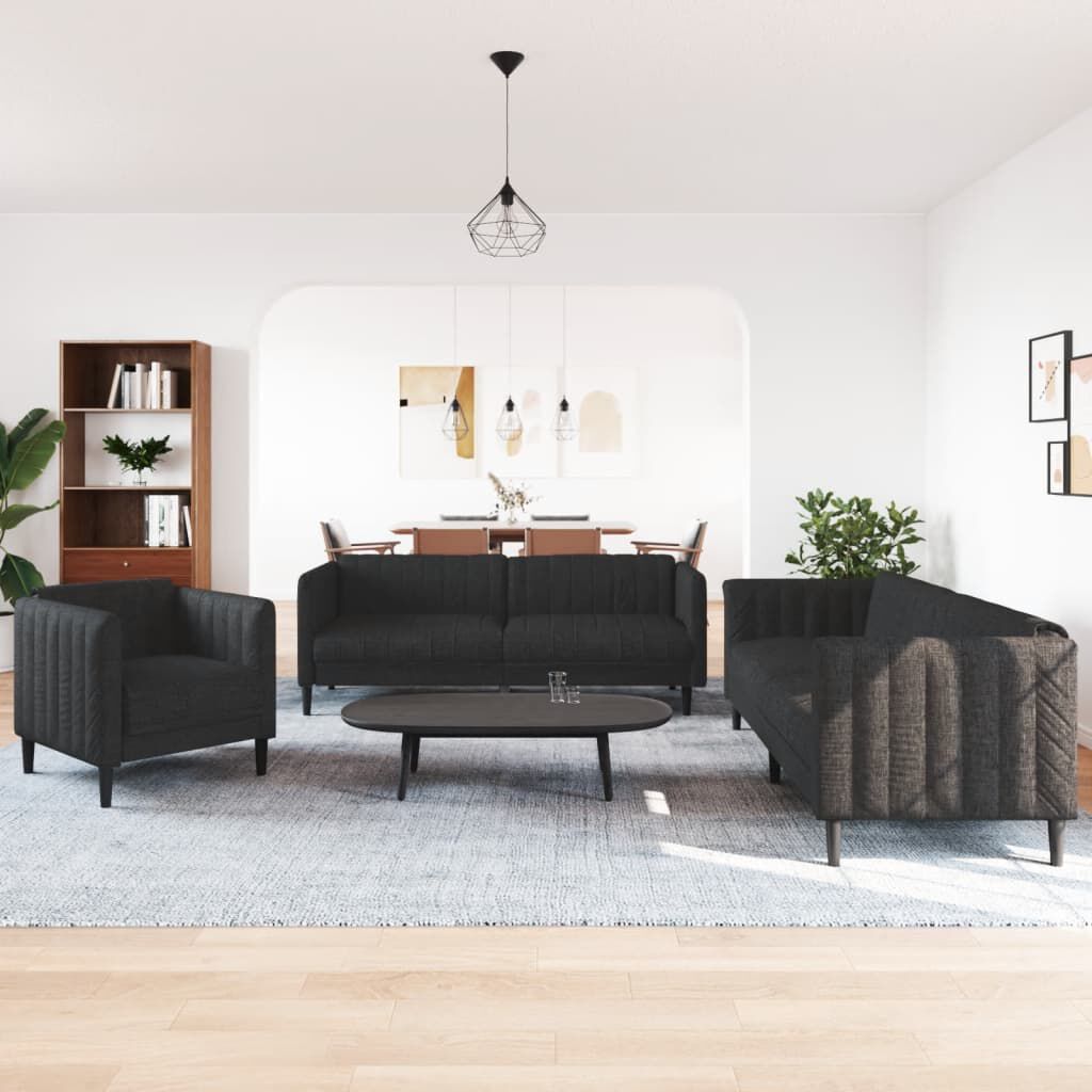 vidaXL 3 Piece Sofa Set Black Fabric