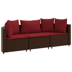 vidaXL 3 Piece Garden Sofa Set with Cushions Brown Poly Rattan