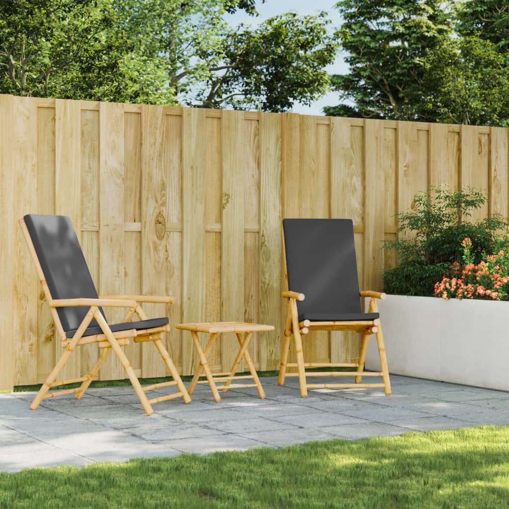 vidaXL Folding Garden Reclining Chairs 2 pcs with Cushions Bamboo