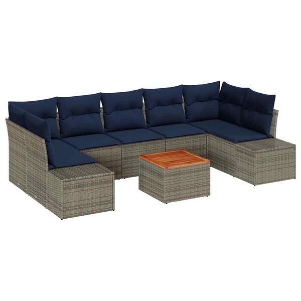 vidaXL Garden Sofa Set with Cushion 8 pcs Grey Poly Rattan