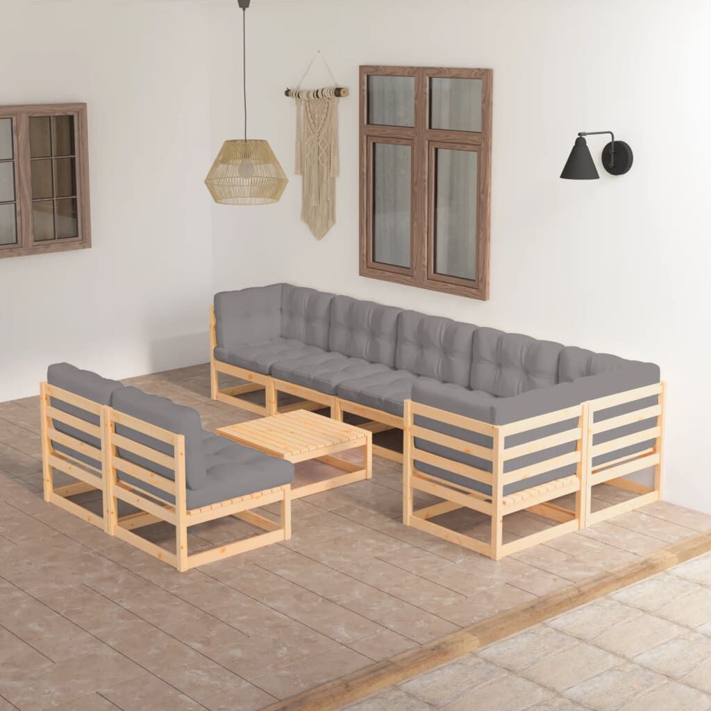 vidaXL 9 Piece Garden Lounge Set with Cushions Solid Pinewood