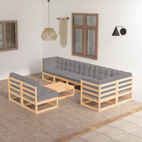 vidaXL 9 Piece Garden Lounge Set with Cushions Solid Pinewood