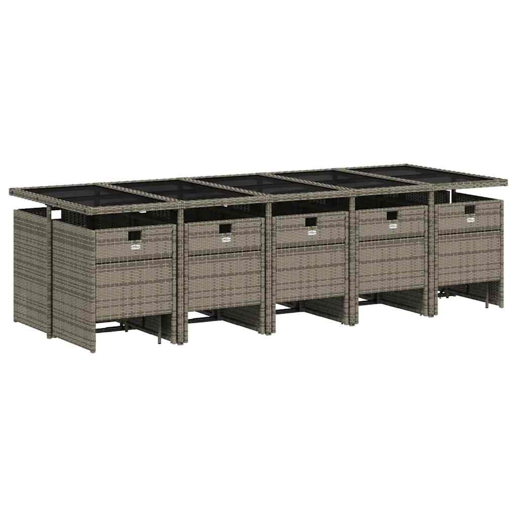 vidaXL 15 Piece Garden Dining Set with Cushions Grey Poly Rattan