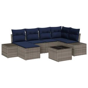 vidaXL Garden Sofa Set with Cushion 7 pcs Grey Poly Rattan